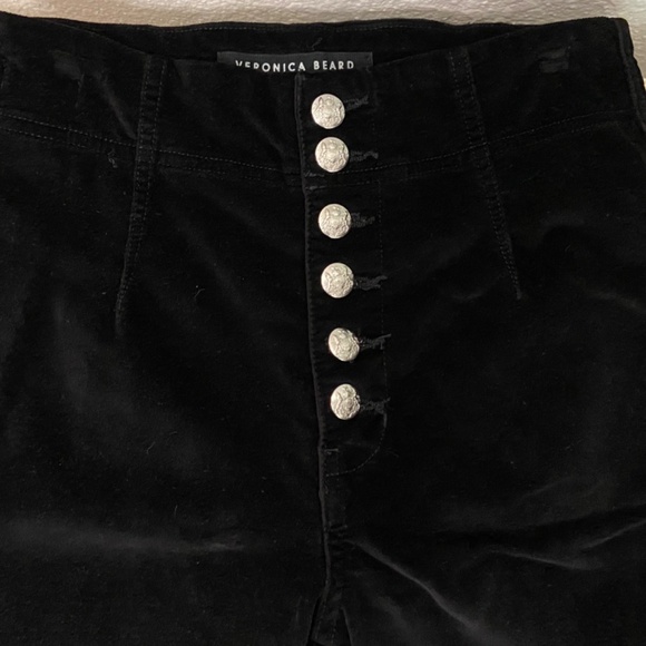 Veronica Beard Black Velvet Debbie Skinny Pants Size 27/ US 4 Silver Button Fly - Picture 2 of 5